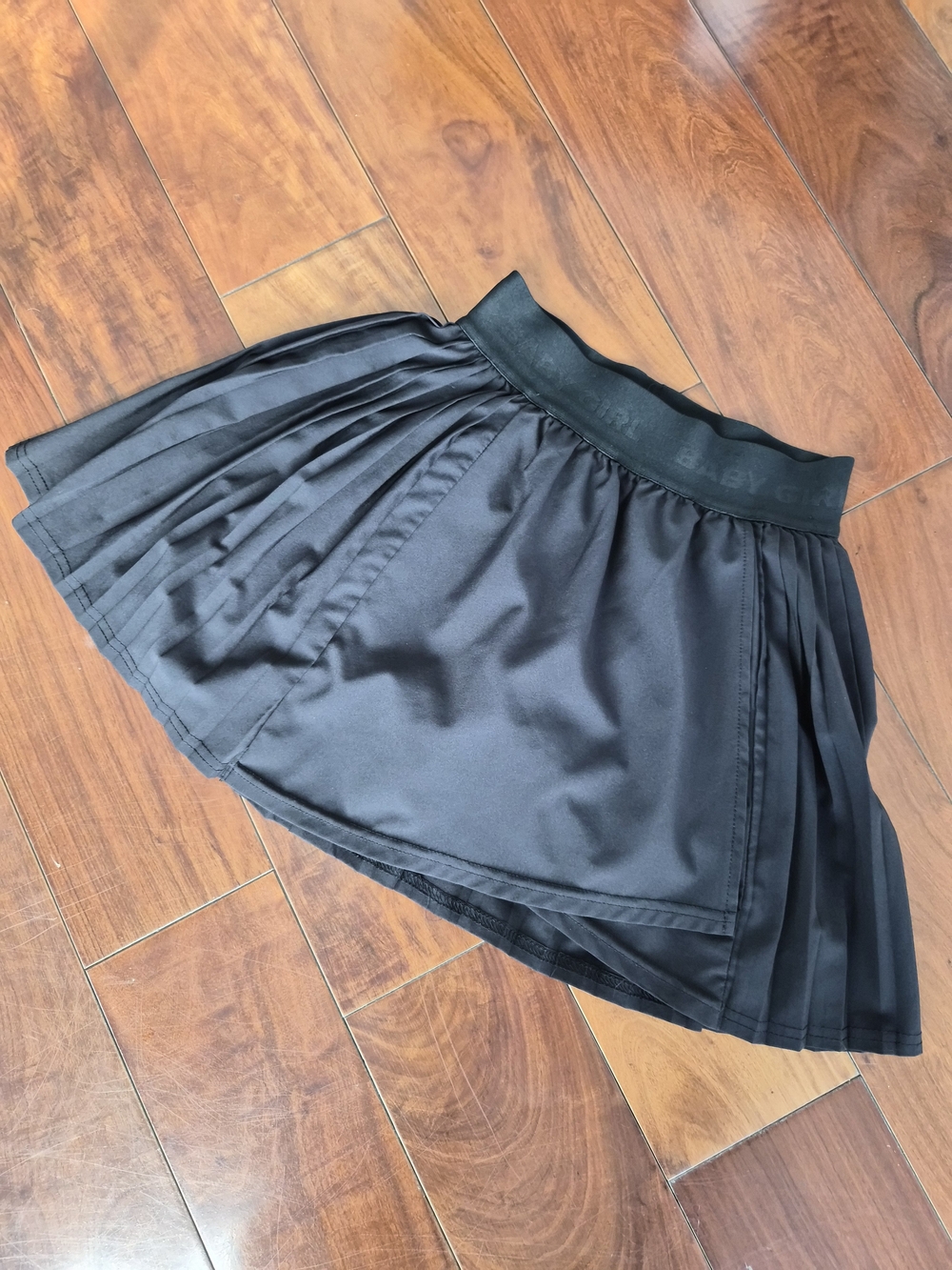 Black Pleated Mini Skort "BABY GIRL" Elastic Waist - Size XS